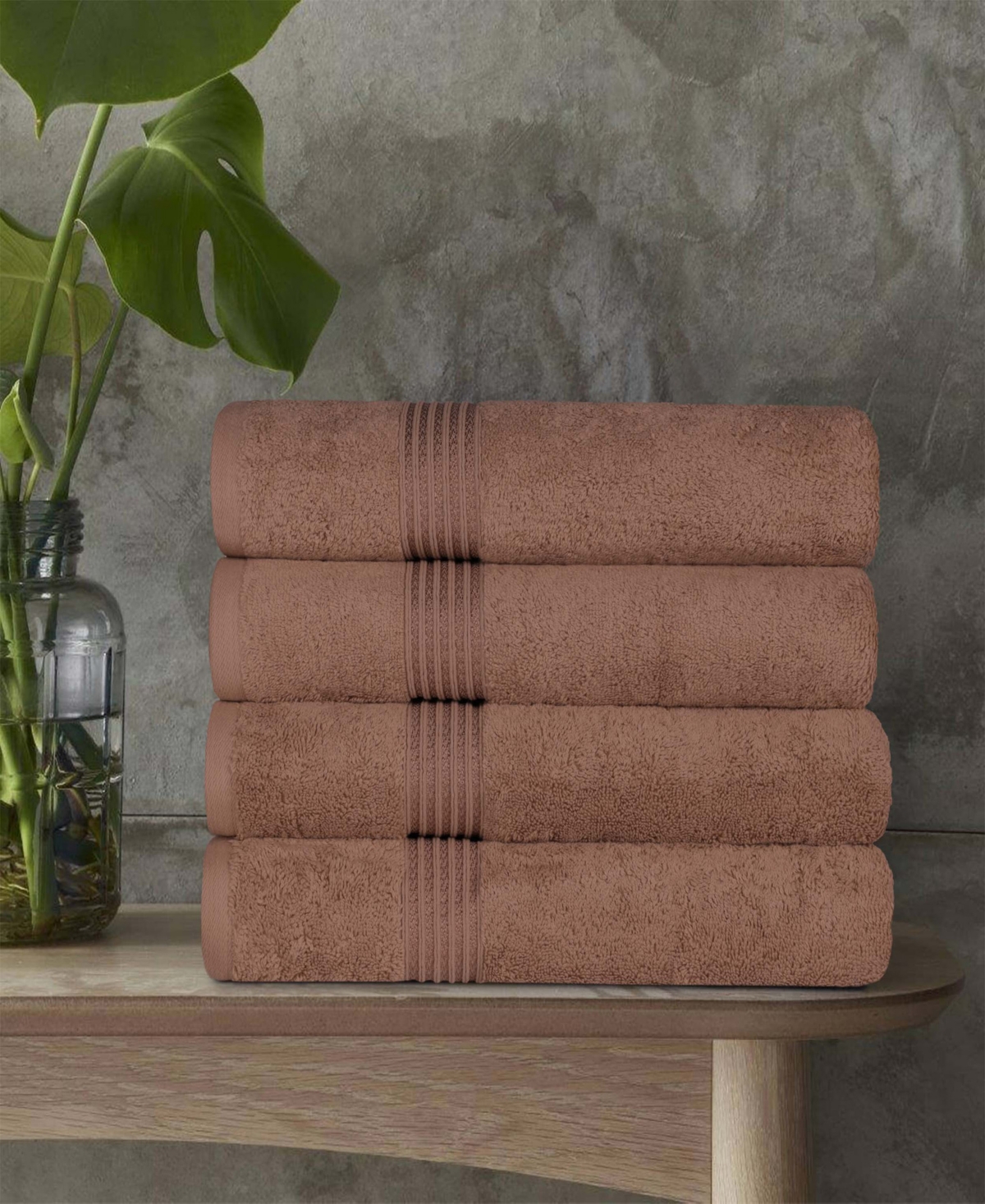 Superior Solid Quick Drying Absorbent 4 Piece Egyptian Cotton Bath Towel Set In Mocha