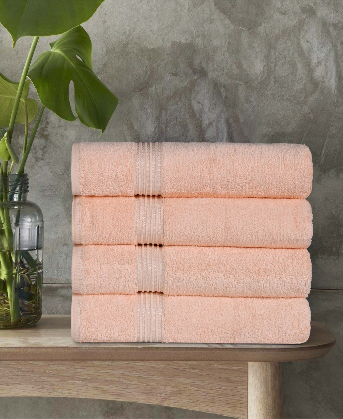 Superior Solid Quick Drying Absorbent 4 Piece Egyptian Cotton Bath Towel Set In Peach