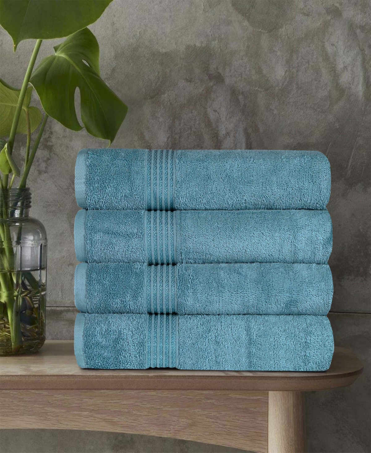 Superior Solid Quick Drying Absorbent 4 Piece Egyptian Cotton Bath Towel Set In Sapphire