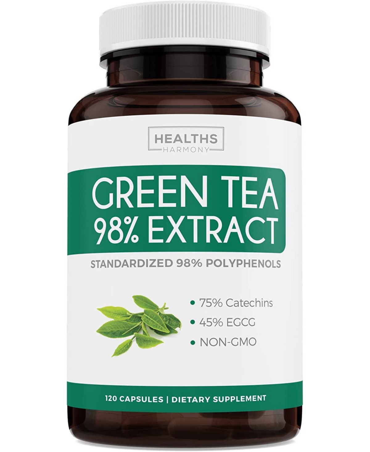 Green Tea 98% Extract with Egcg - 120 Capsules (Non-gmo) for Natural Metabolism Boost