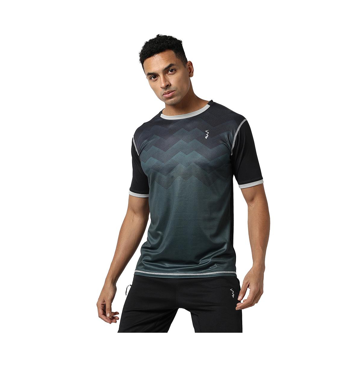Men's Charcoal Grey Geometric Active wear T-Shirt - Charcoal grey