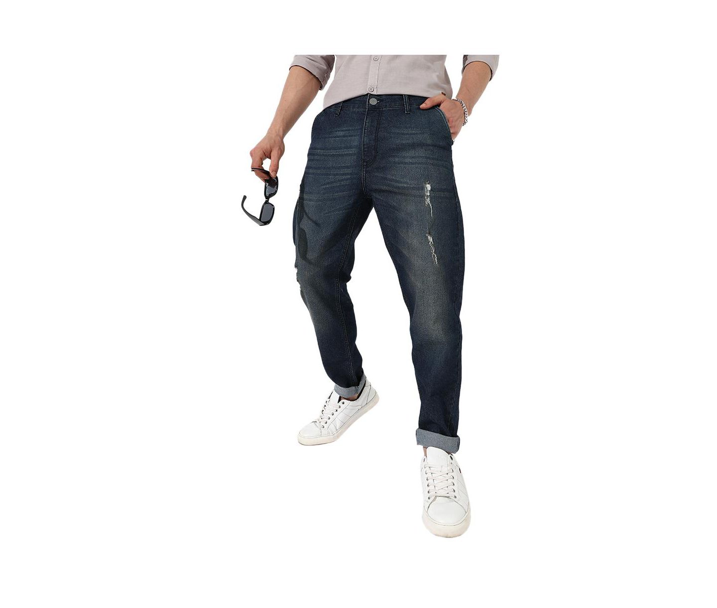 Мужские джинсы Campus Sutra Dark-Wash Carrot Fit Denim Jeans, цвет: Тёмный синий — фото 1