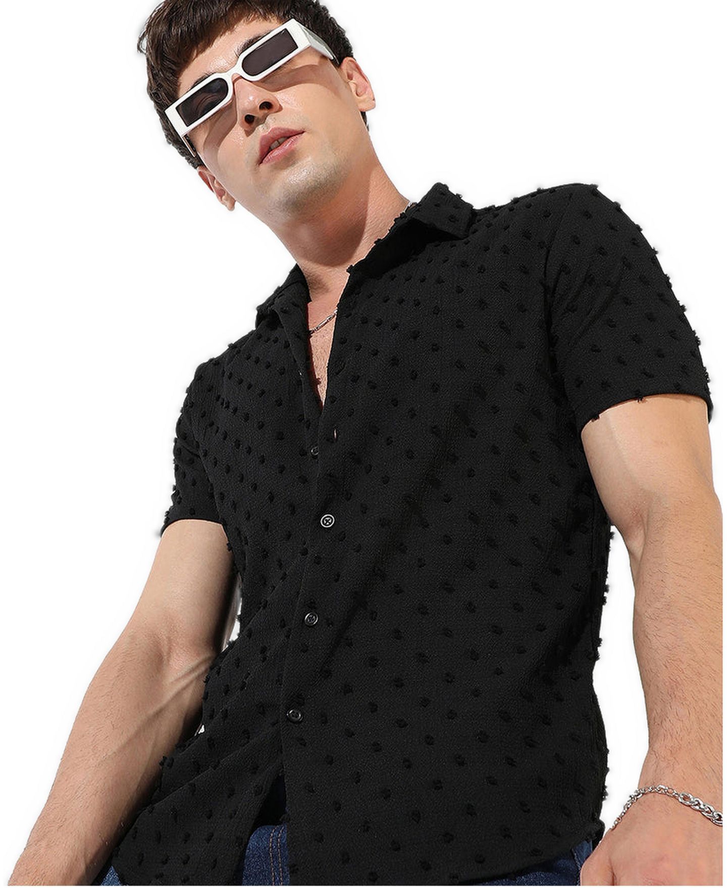 Мужская рубашка Cahoot Textured Casual, цвет: Угольно-чёрный — фото 3