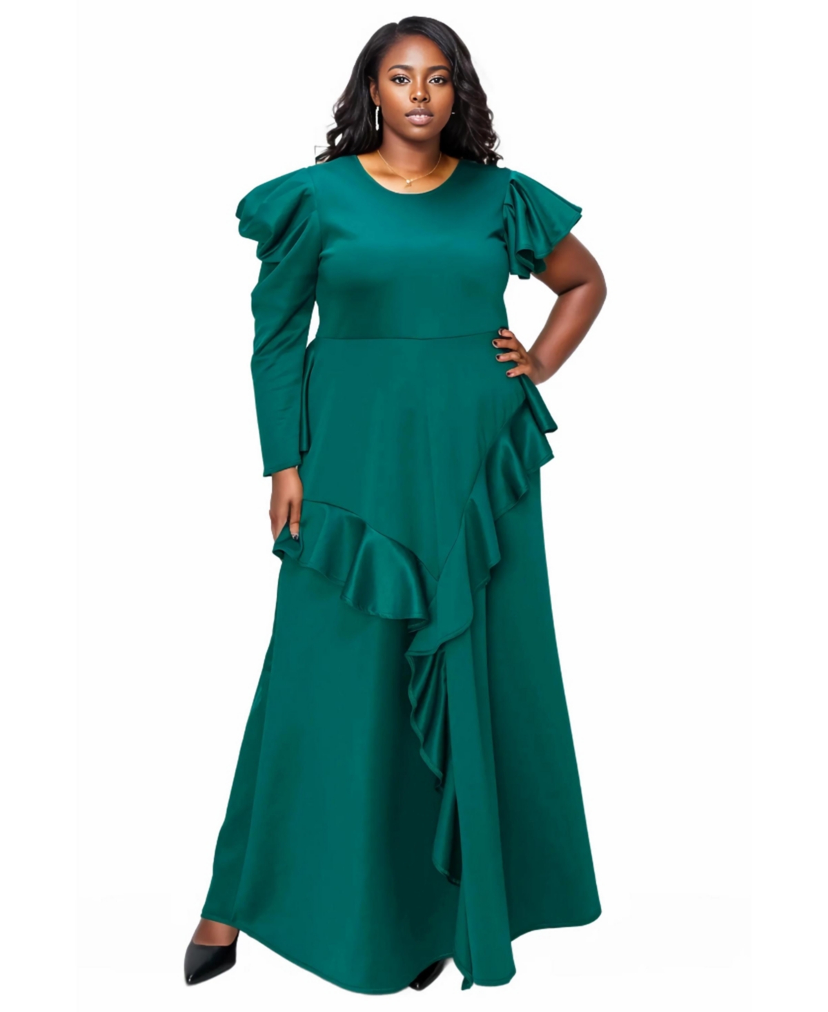 Plus Size Vivienne Ruffled Maxi Dress - Green