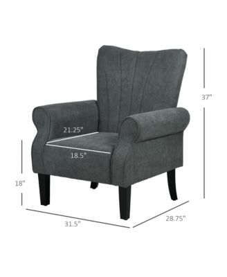 Fabric Accent Chair, Modern Armchair with Wood Legs, Dark Gray