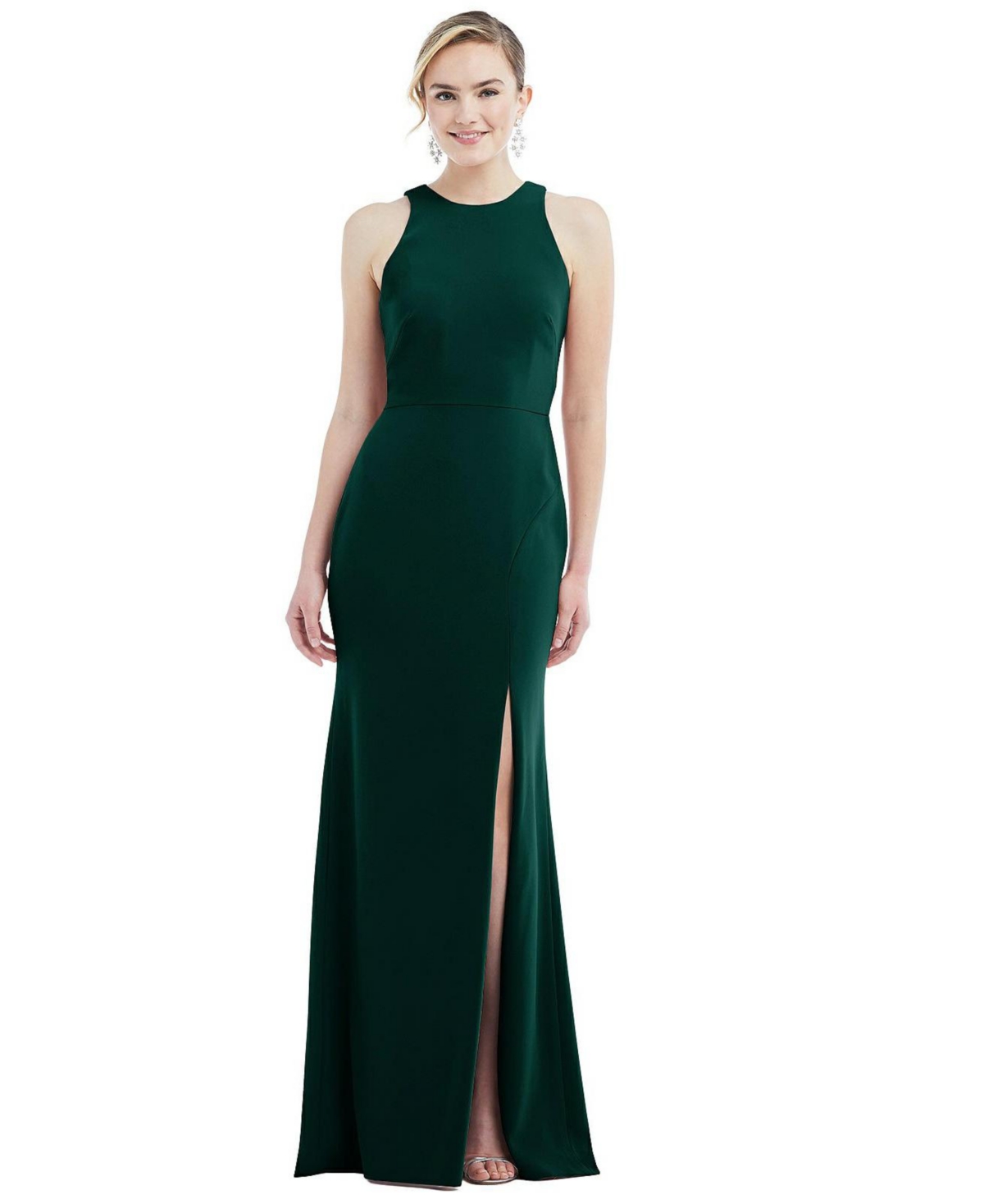Cutout Open-Back Halter Maxi Dress with Scarf Tie - Evergreen