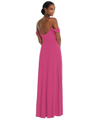Off-the-Shoulder Basque Neck Maxi Dress with Flounce Sleeves