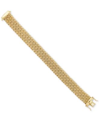 Polished Wide Woven Mesh Link Chain Bracelet in 18k Gold
