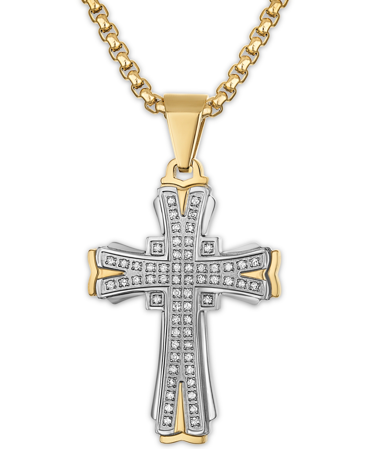 Macy's Men's Diamond Cross 22" Pendant Necklace (1/3 Ct. T.w.) In Gold-tone Ion-plated Stainless Steel