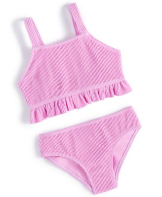 Breaking Waves - Big Girls 2-Pc, Textured Ruffle-Trim Swimsuit