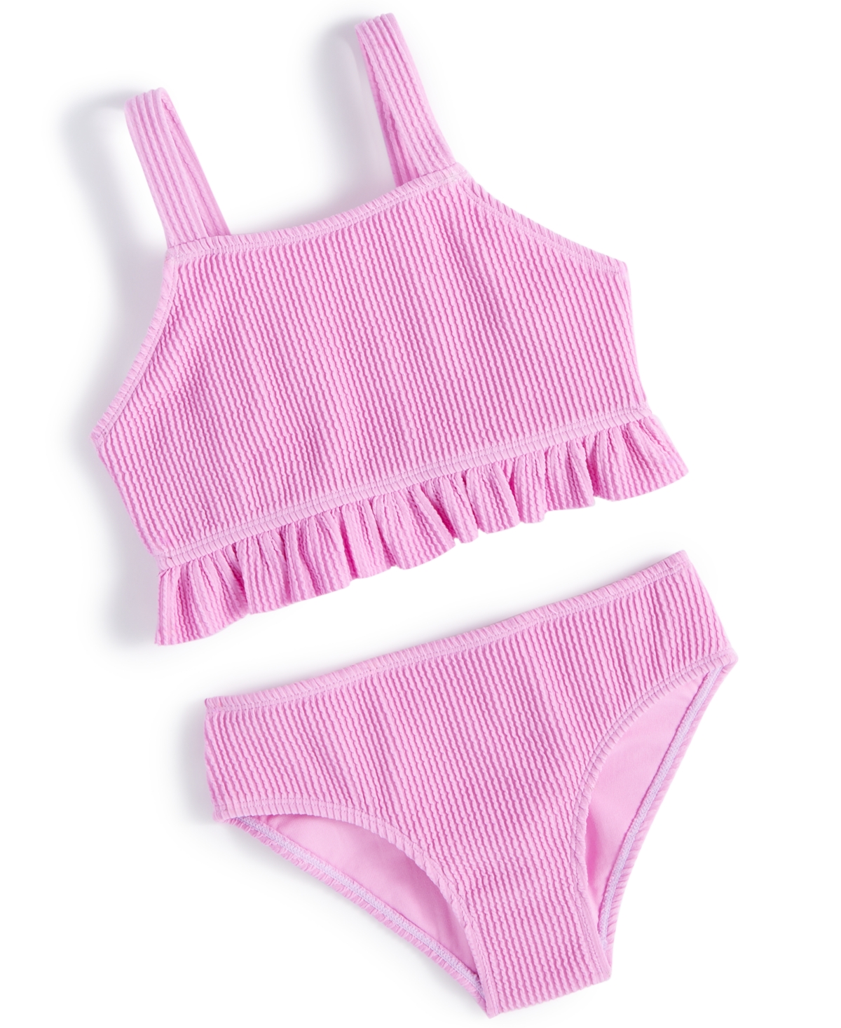 Shop Breaking Waves Big Girls 2-pc, Textured Ruffle-trim Swimsuit In Orchid