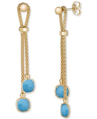 Lapis Lazuli Double Chain Drop Earrings in 14k Gold-Plated Sterling Silver (Also in Turquoise, Citrine, Amethyst, Garnet & Onyx)