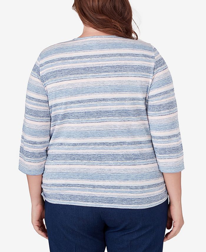 Alfred Dunner Plus Size A Fresh Start Spliced Stripe Ruched Shirttail ...