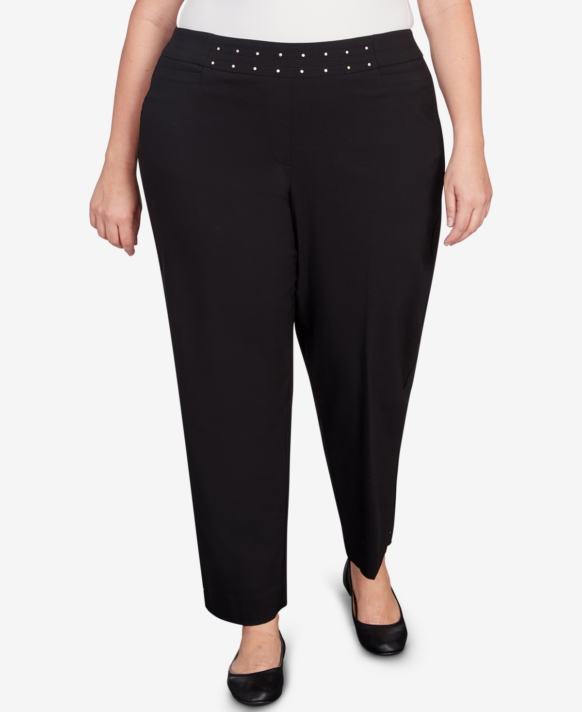 Alfred Dunner Plus Size Neutral Territory Embellished Waist Short Length Pants