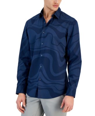 Alfani Men's Ocean Wave Regular-Fit Stretch Printed Button-Down Shirt,  Created for Macy's - Macy's