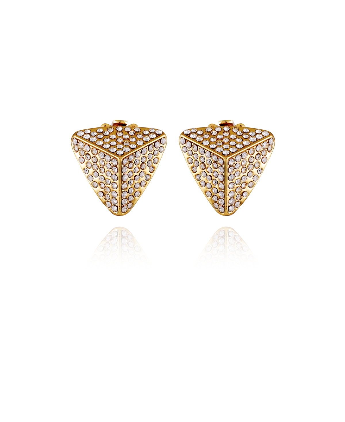 T Tahari Gold-tone Pyramid Glass Stone Clip On Stud Earrings