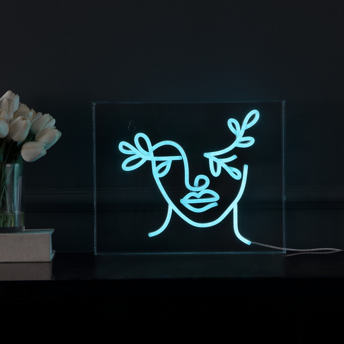 Jonathan Y Teary Face Contemporary Glam Acrylic Box Usb Operated Led Neon Light