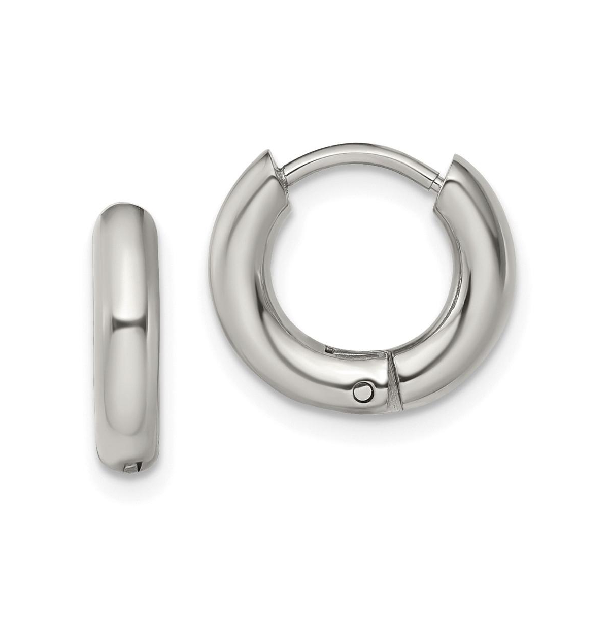 Stainless Steel Polished Hinged Hoop Earrings - Silver