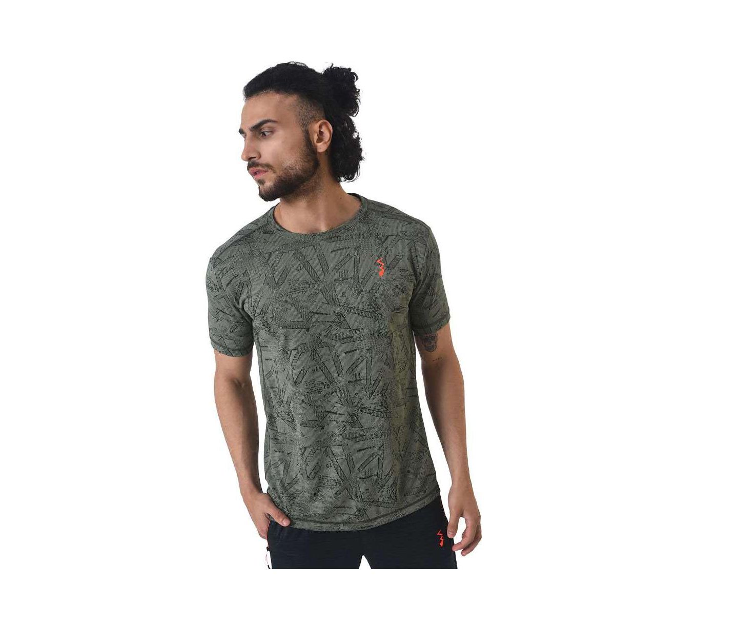 Мужская футболка Cahoot Olive Green Abstract Activewear, цвет: Оливковый зелёный — фото 1