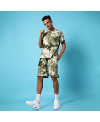Men's Olive Green & White Tie-Dye Waffle Co-Ord Set