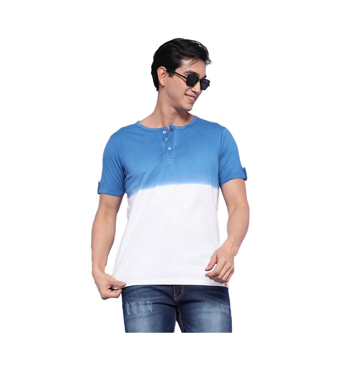 Men's Blue & White Ombre Henley T-Shirt - Multicolor
