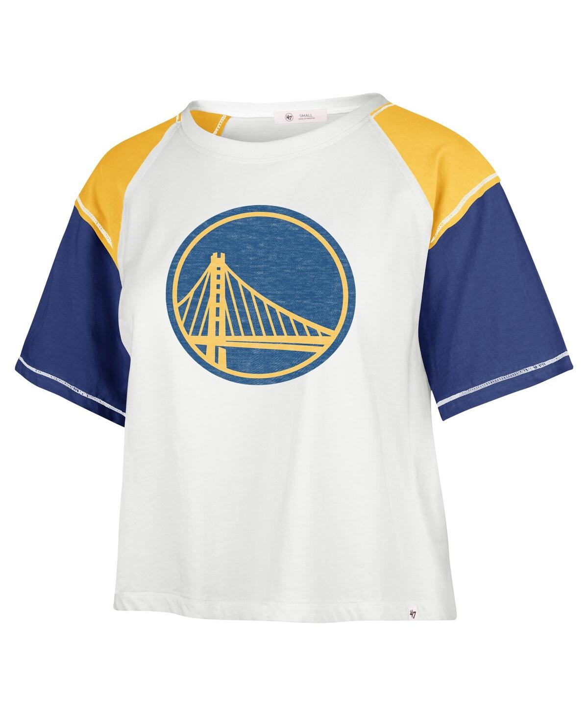 Women's '47 BrandDistressed Golden State Warriors Premier Raglan Cropped T-shirt - Cream