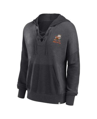 Women's Heather Charcoal Distressed Cleveland Browns Heritage Snow Wash French Terry Lace-Up&nbsp;Pullover Hoodie