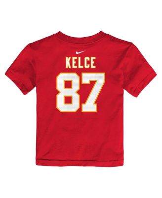 Toddler Boys and Girls Travis Kelce Red Kansas City Chiefs Player Name and Number T-shirt