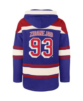 Men's Mika Zibanejad Blue New York Rangers Player Name and Number Lacer Pullover Hoodie