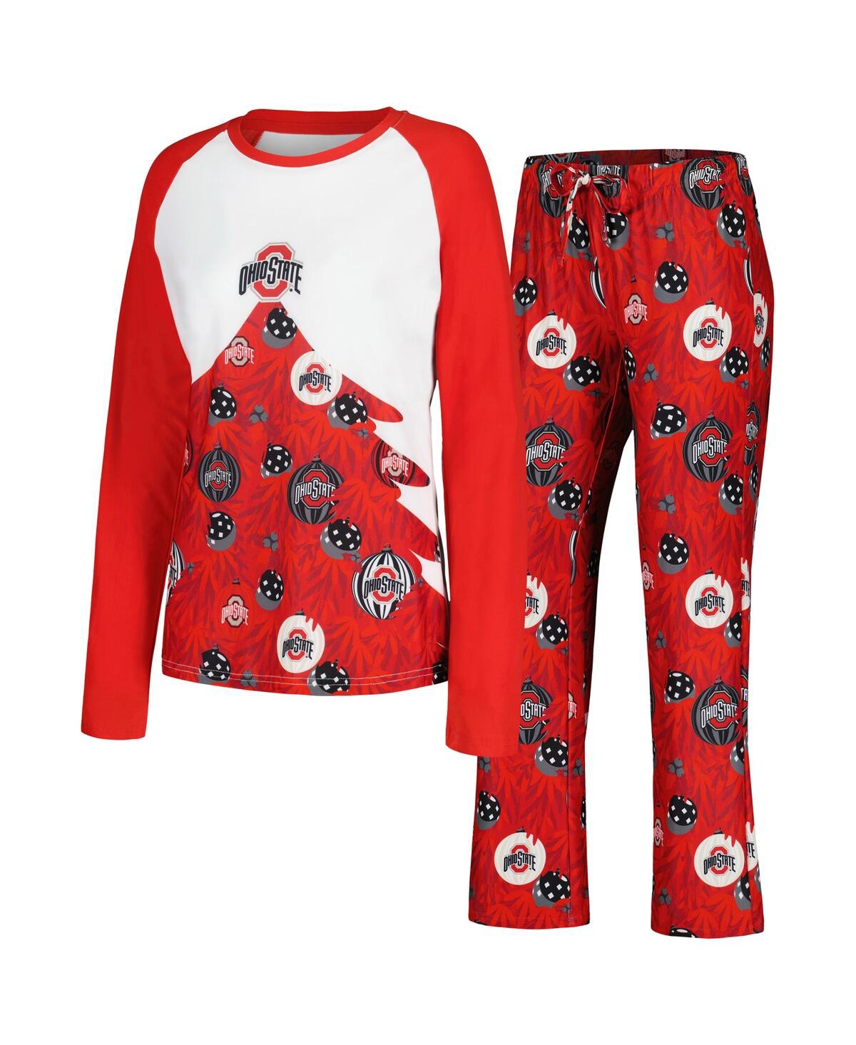 Women's Concepts Sport Scarlet Ohio State Buckeyes Tinsel Ugly Sweater Long Sleeve T-shirt and Pants Sleep Set - Scarlet