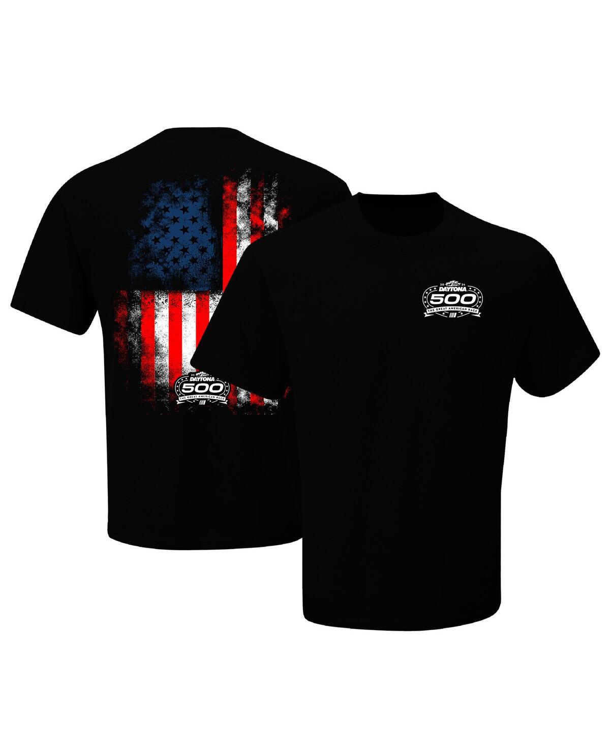 Men's Checkered Flag Sports Black 2024 Daytona 500 American Flag T-shirt - Black