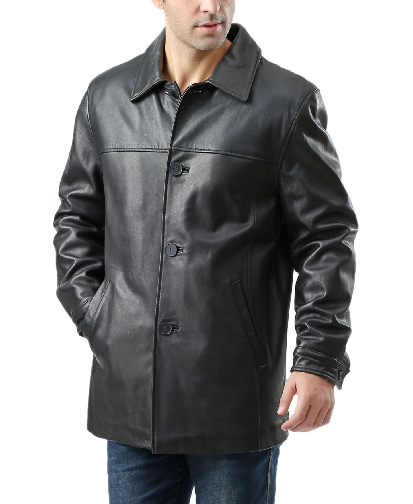 Мужское пальто BGSD Men Samuel Leather Car Coat - Tall, цвет: Чёрный — фото 3