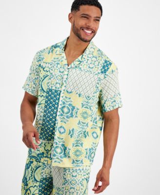 Native Youth - Men's Regular-Fit Tile-Print Button-Down Camp Shirt