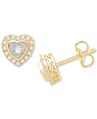 Macy's - Diamond Heart Halo Filigree Stud Earrings (1/3 ct. t.w.) in 10k Two-Tone Gold