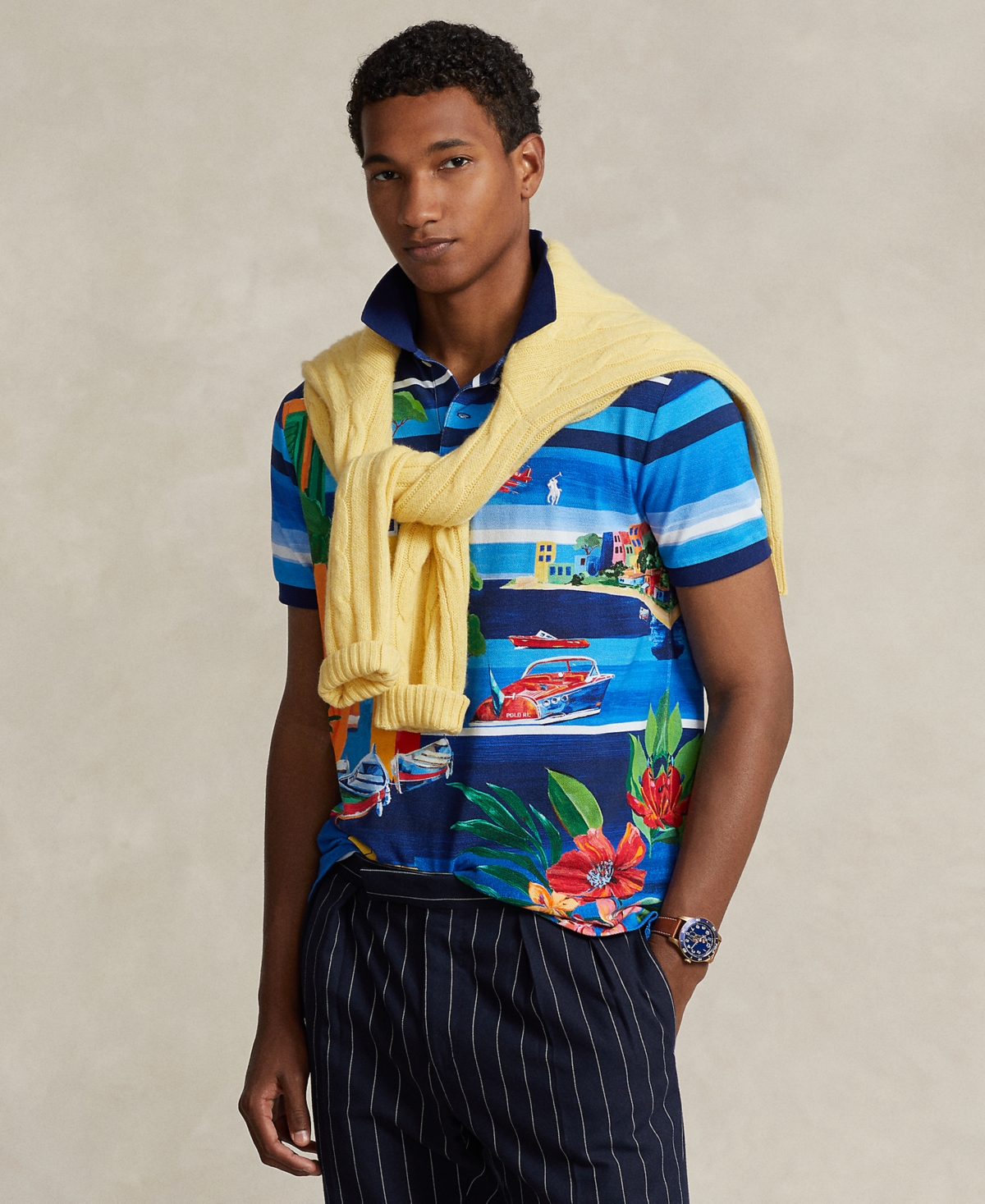 Polo Ralph Lauren Men's Classic-fit Print Mesh Polo Shirt In Le Grand Blue