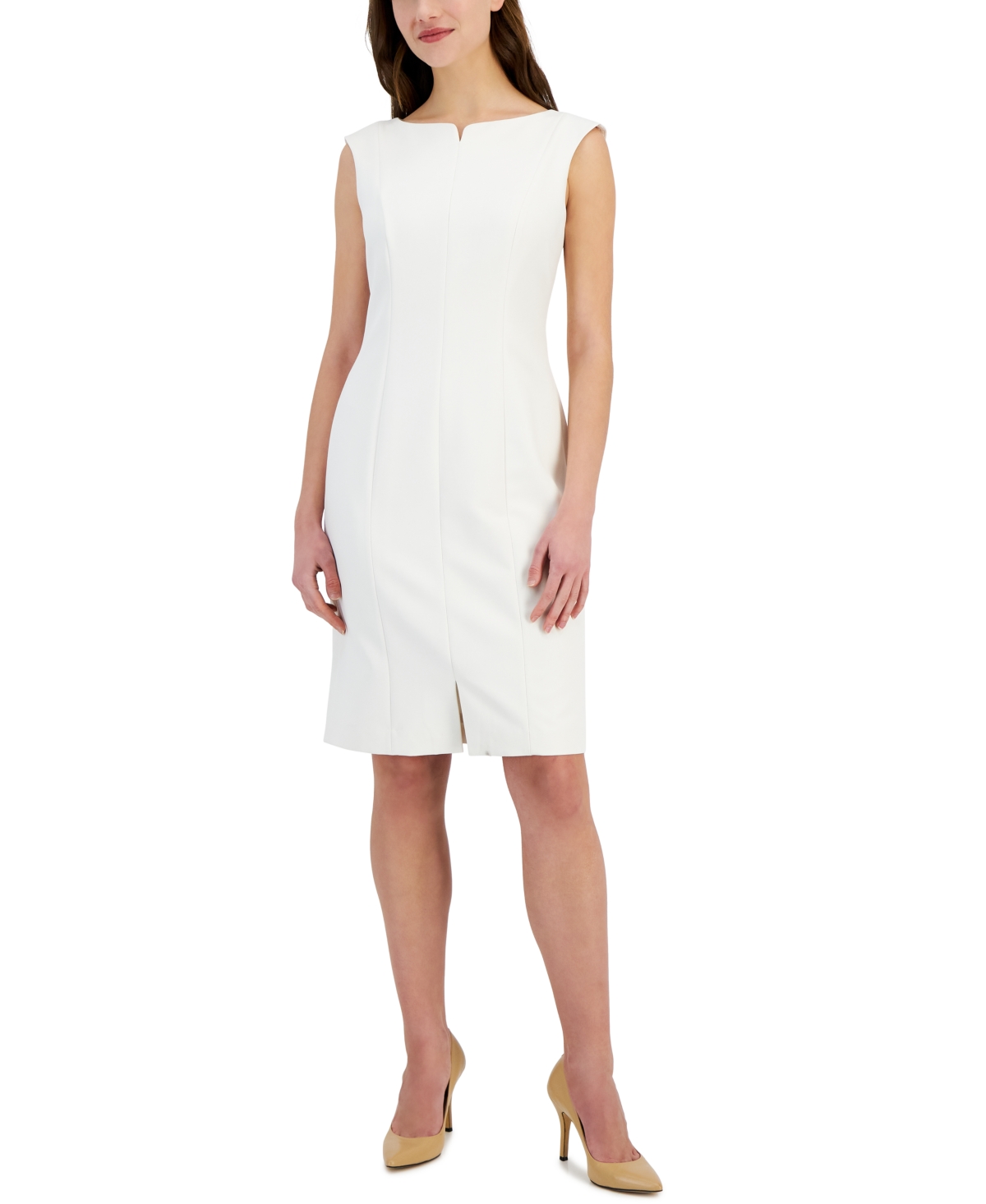Shop Anne Klein Women's Split-front Extended-sleeve Dress In Anne White