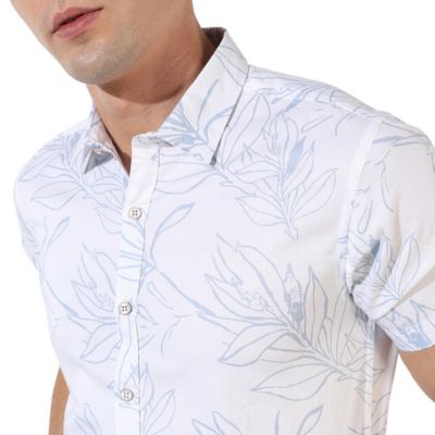 Men's White Printed Regular Fit Casual Shirt