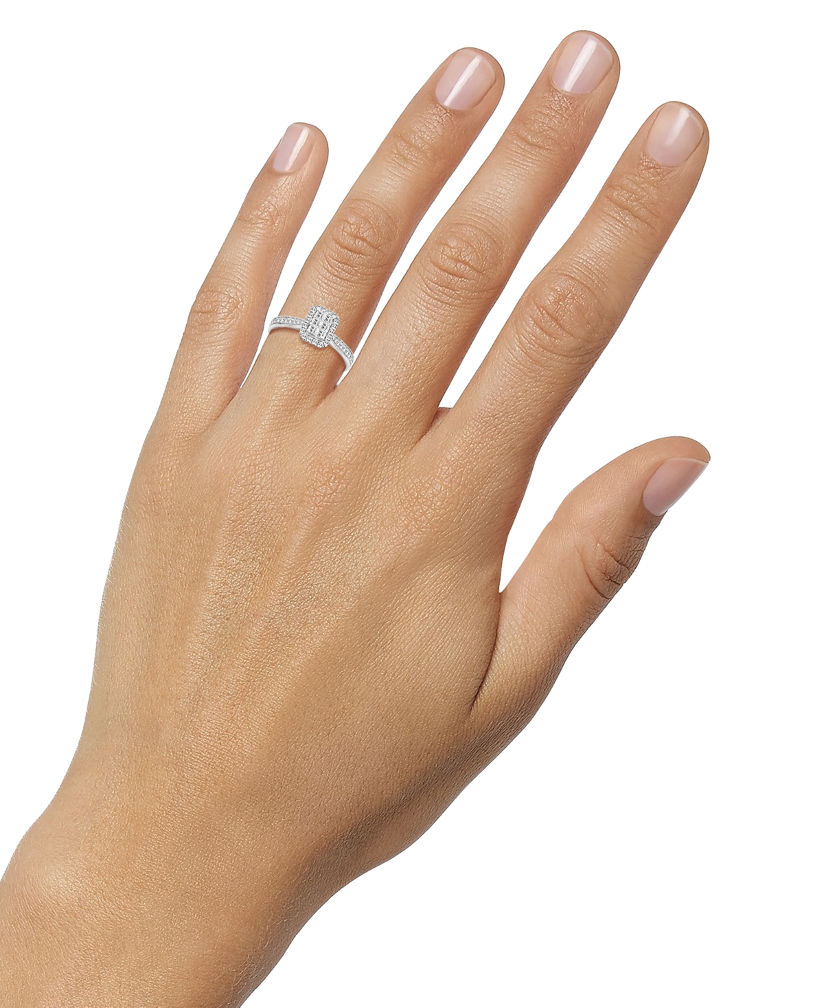 Macy's Diamond Emerald Shaped Halo Cluster Engagement Ring (1/2 Ct. T.w.) In 14k White Gold In White Gold