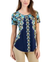 JM Collection Women's Hibiscus Palm Scoop-Neck Jacquard Top, Created for  Macy's - ShopStyle