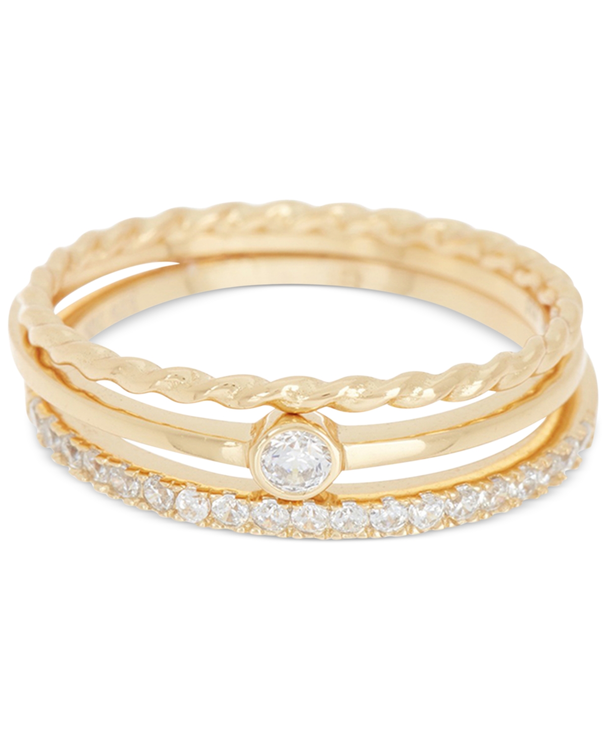 14k Gold-Plated 3-Pc. Set Pave Band Rings - Gold