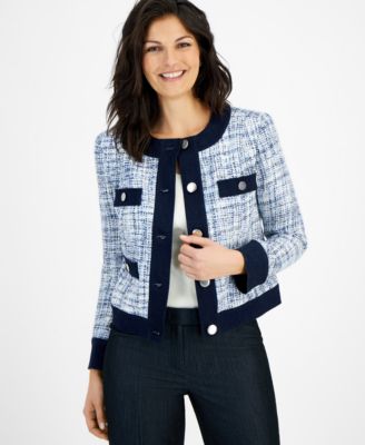 Anne Klein - Women's Collarless Tweed Button Blazer