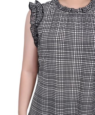 Petite Sleeveless Crepe Top with Chiffon Ruffles