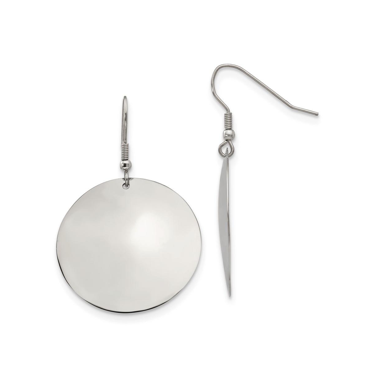 Stainless Steel Polished Disc Dangle Shepherd Hook Earrings - Silver