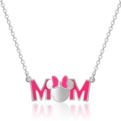 Minnie Mouse Enamel Bow MOM Pendant Necklace