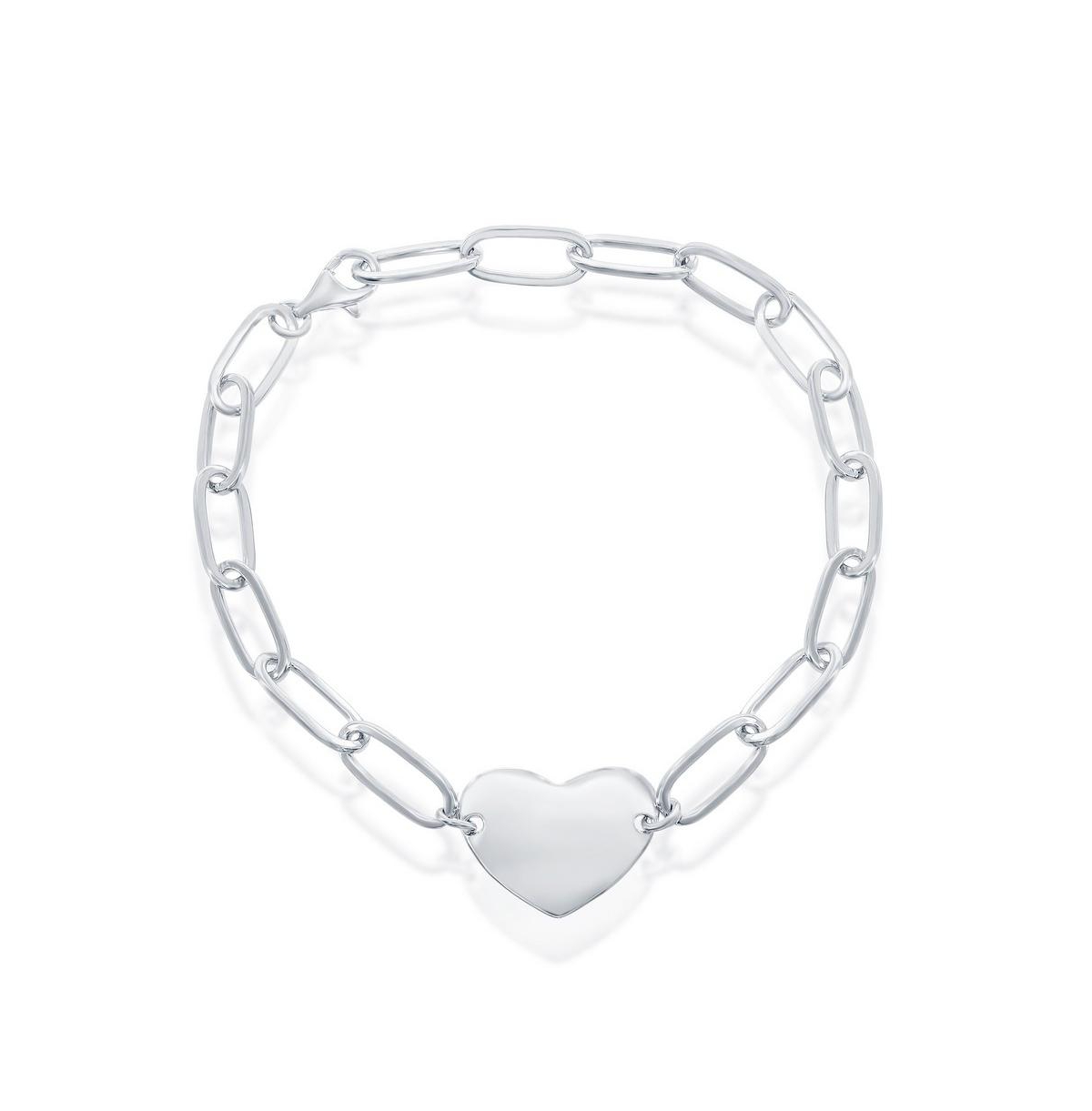 Sterling Silver or Gold Plated Over Sterling Silver Polished Heart Paperclip Bracelet - Gold