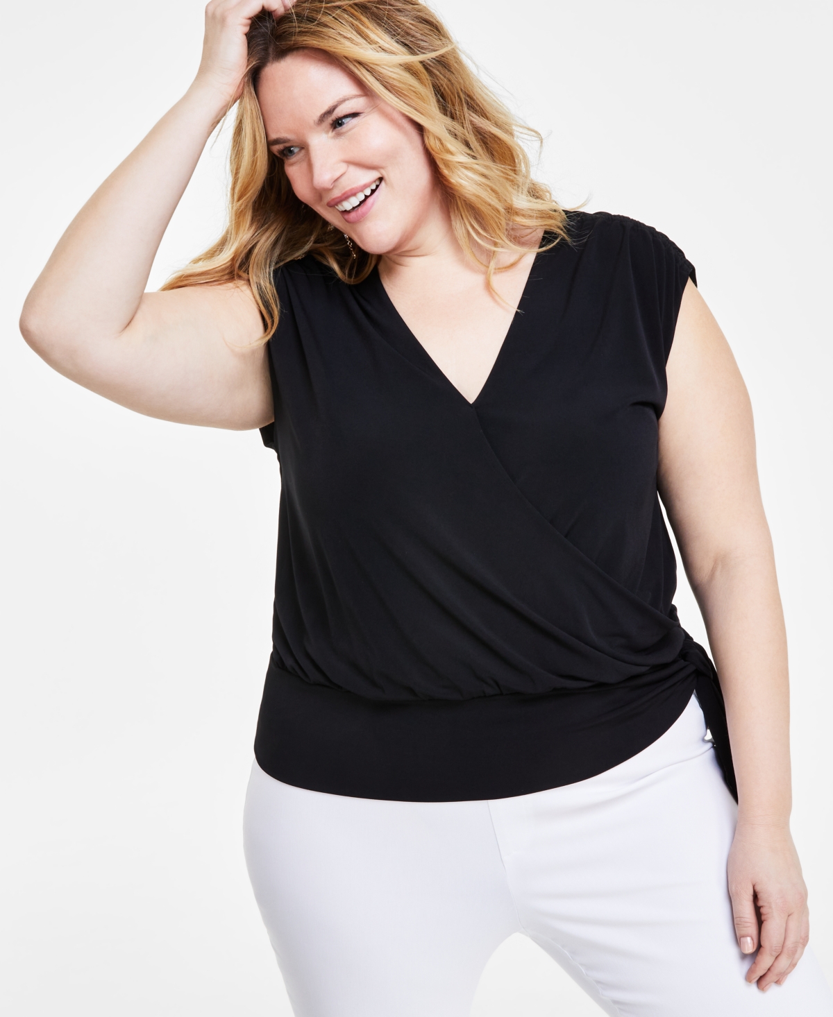 Plus Size Side-Tie Surplice Top, Created for Macy's - Pink Dragonfruit