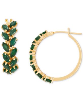 Emerald Marquise-Cut Leaf Design Small Hoop Earrings (4 ct. t.w.) in 14k Gold, 0.67" (Also in Ruby & Sapphire)