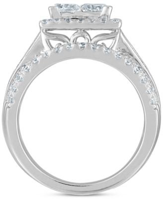 Diamond Princess Halo Quad Cluster Bridal Set (3-1/2 ct. t.w.) in 14k White Gold