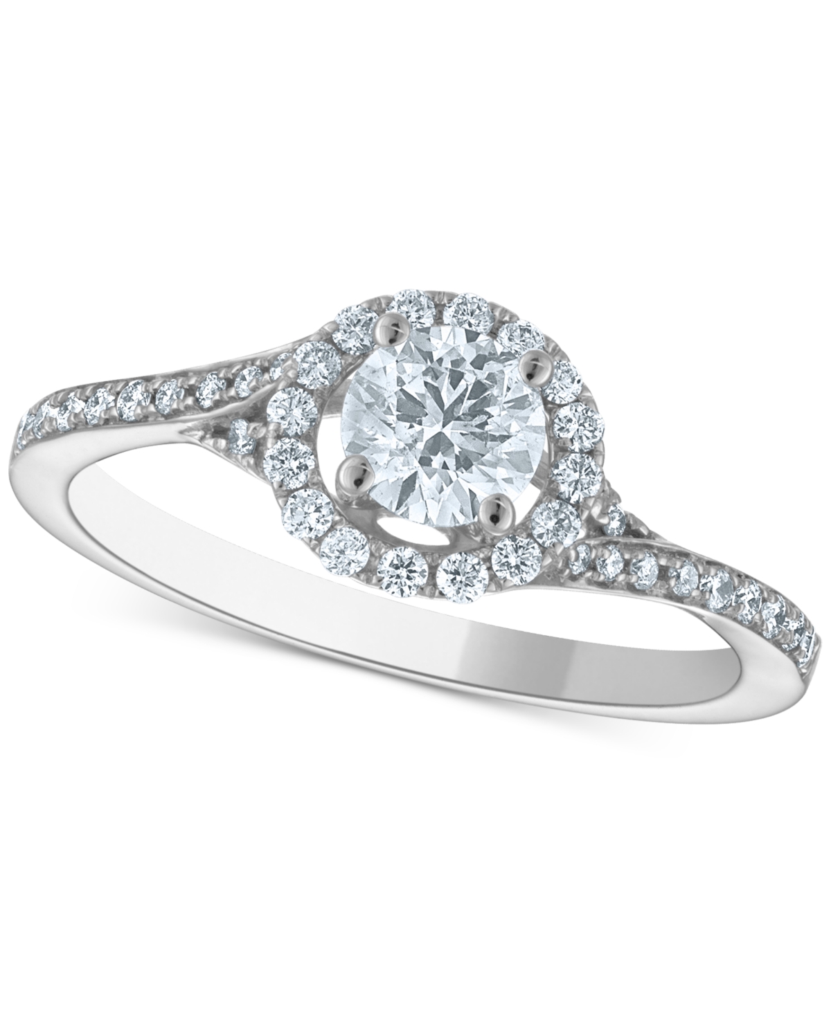 Diamond Halo Swirl Engagement Ring (3/4 ct. t.w.) in 14k White Gold - White Gold