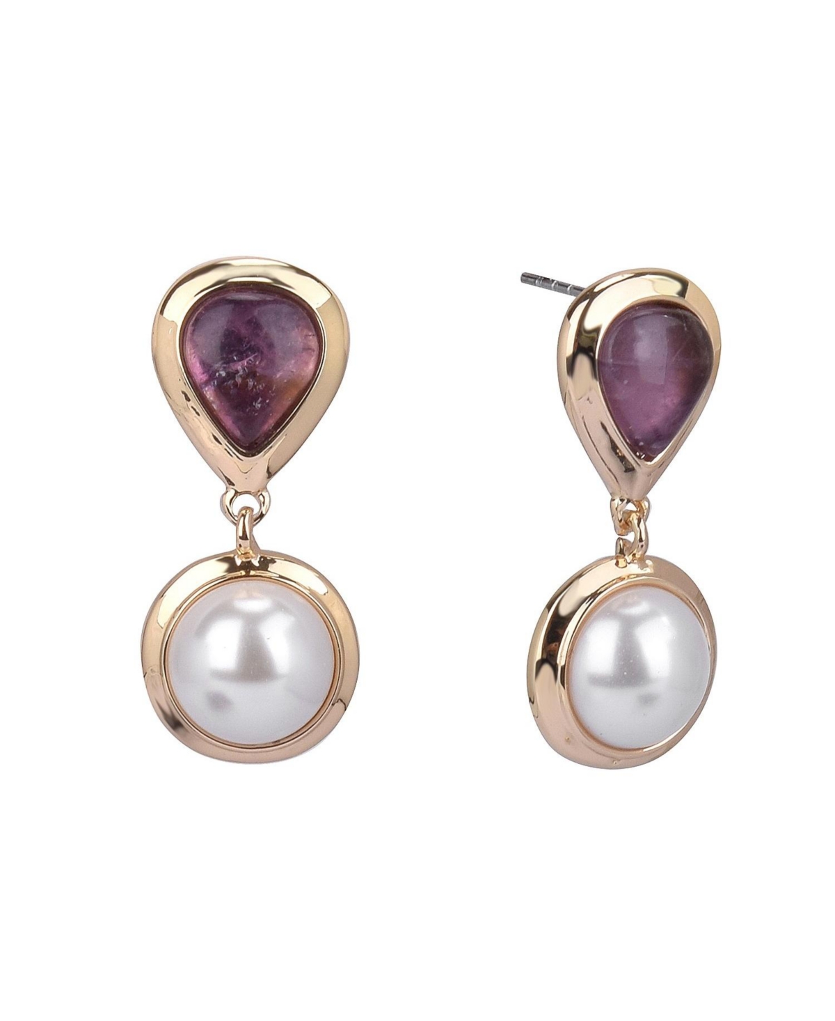 Stone and Pearl Drop Earrings - Purple